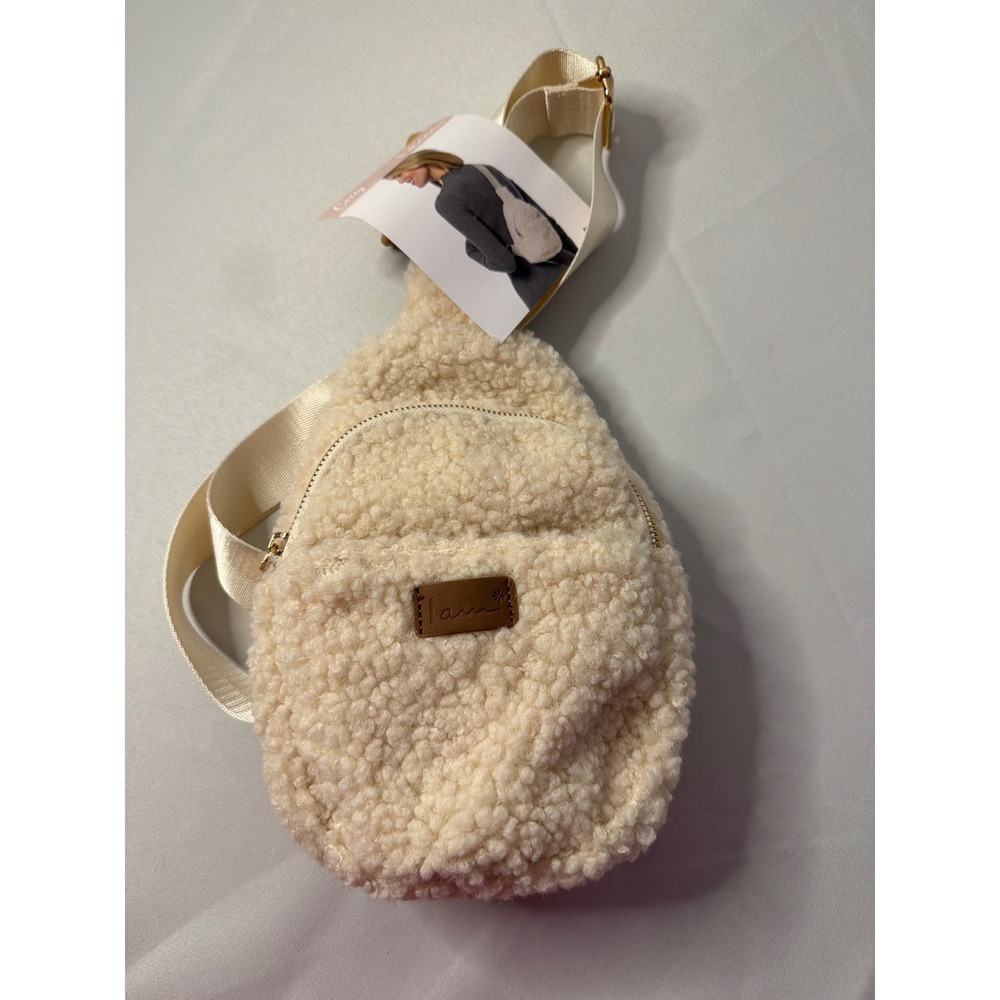Cozy Chic I Am Sherpa‎ Sling Bag Cream Ivory Faux Shearling Crossbody Backpack